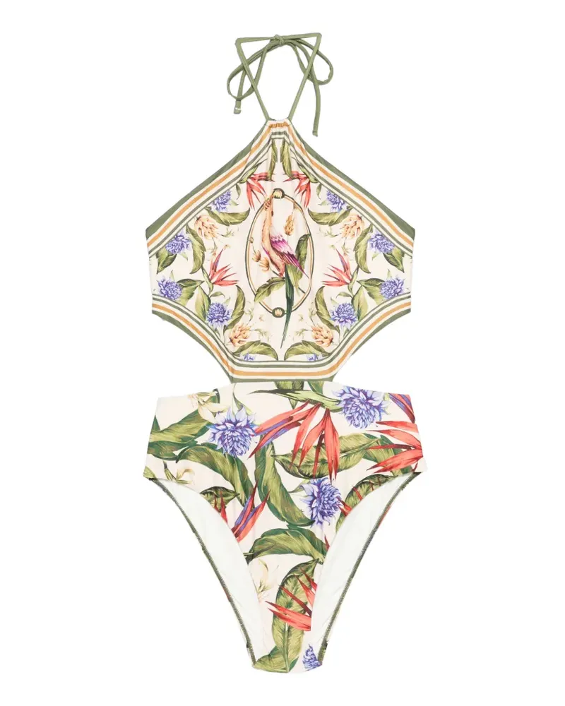 FARM Rio Strilitzia cut-out floral-print swimsuit - Nude Nude