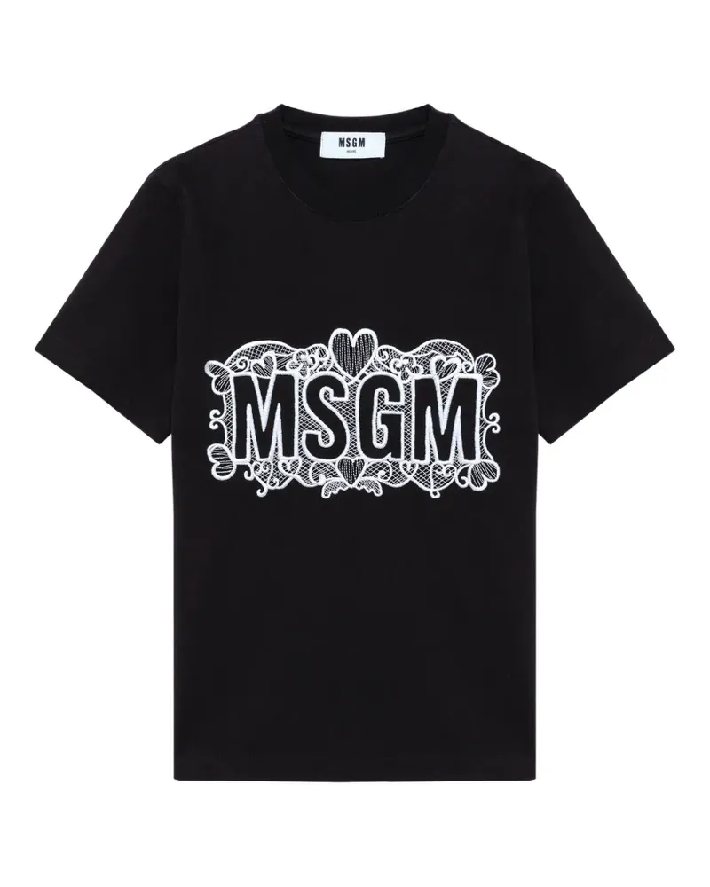 MSGM T-Shirt mit Logo-Stickerei - Schwarz Schwarz