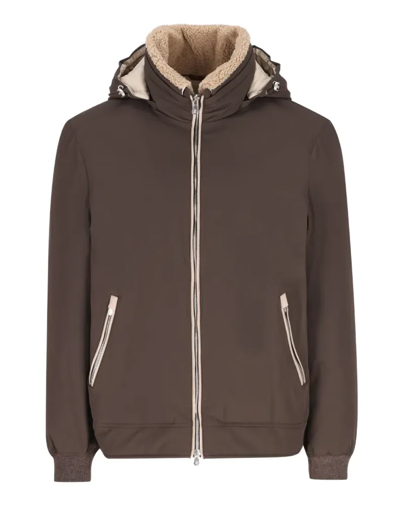 Brunello Cucinelli shearling-collar hooded jacket - Braun Braun