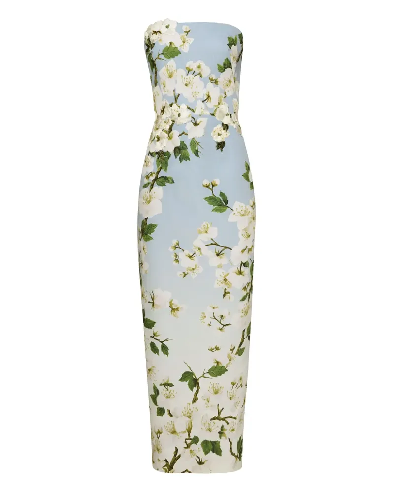 Oscar de la Renta Schulterfreies Kleid mit Blumen-Print - Blau Blau