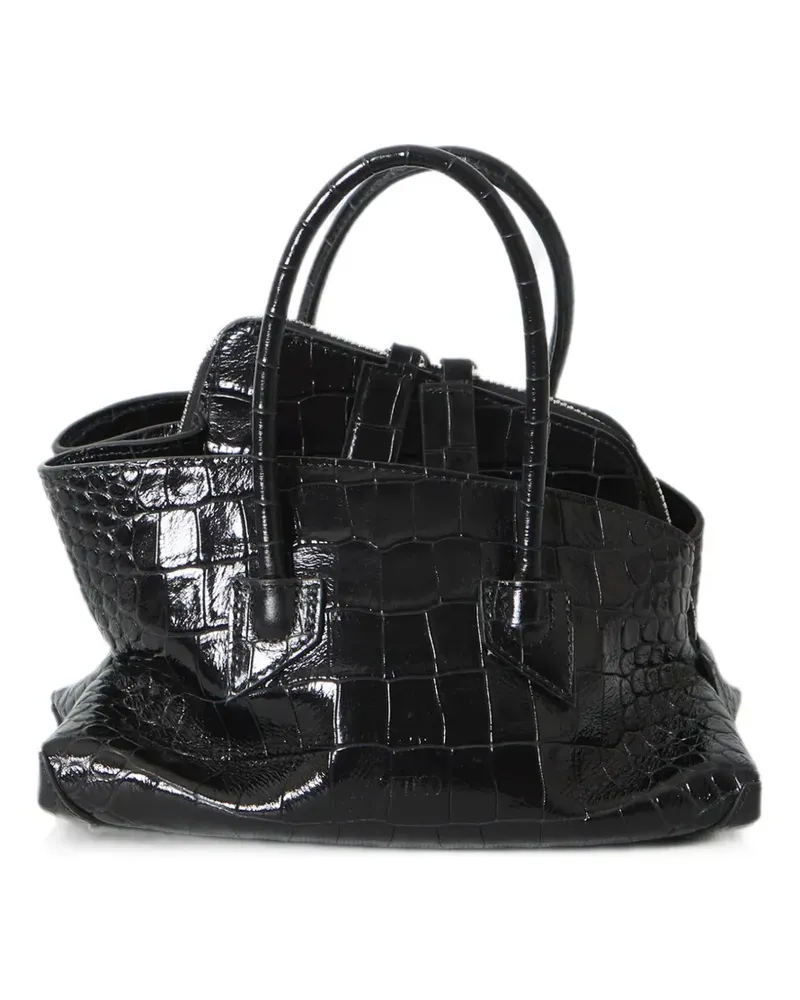 ATTICO Mini La Passeggiata Tote Bag mit Kroko-Effekt - Schwarz Schwarz