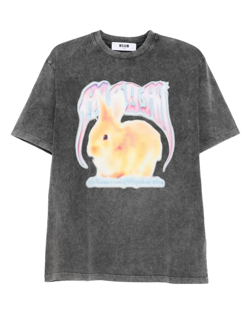 MSGM Acid-Wash-T-Shirt mit Hasen-Print - Grau Grau