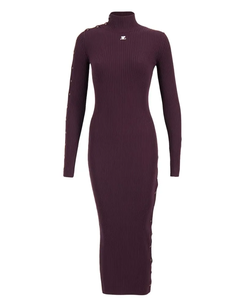 Courrèges Geripptes Rollkragenkleid - Rot Rot