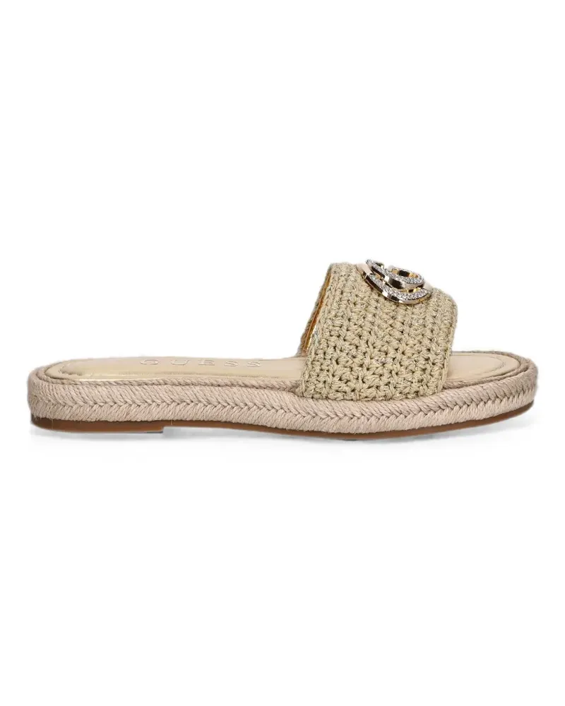 Guess Kaylis logo-plaque crochet-knit slides - Nude Nude