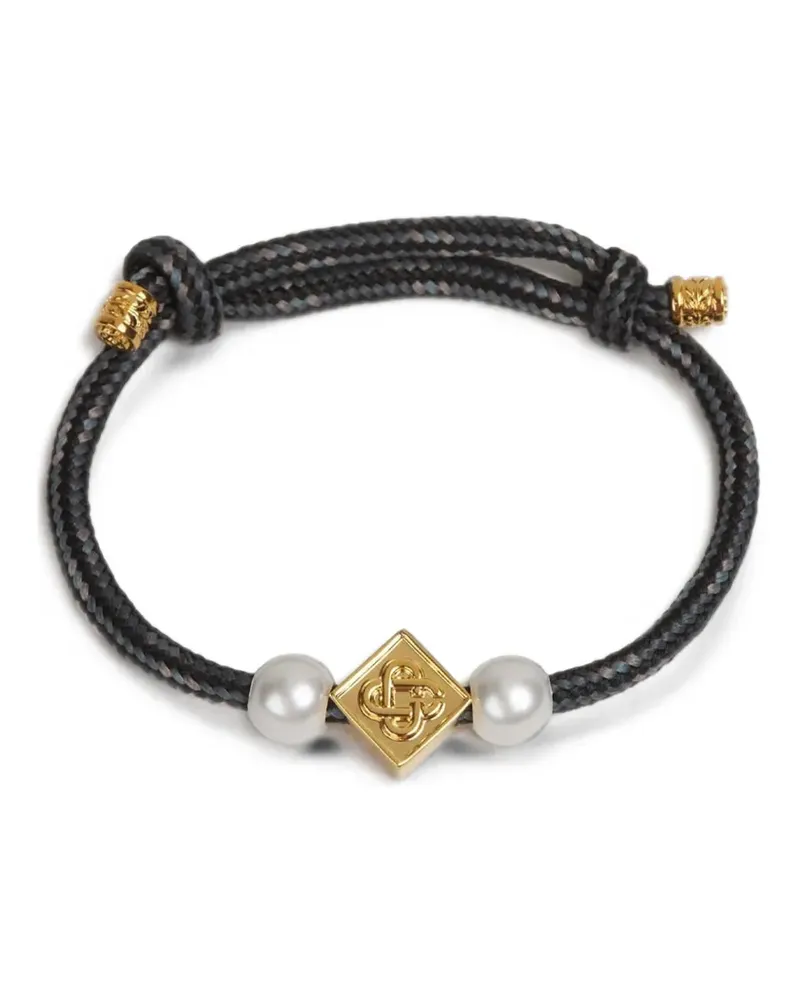 Casablanca Paris pearl-embellished logo-plaque bracelet - Schwarz Schwarz