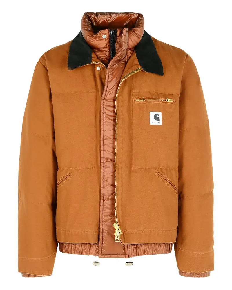 Sacai Wattierte Jacke im Layering-Look mit Cordkragen - Braun Braun