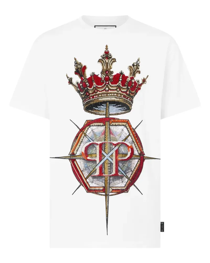 Philipp Plein T-Shirt mit Strass-Kronen-Print - Weiß Weiß