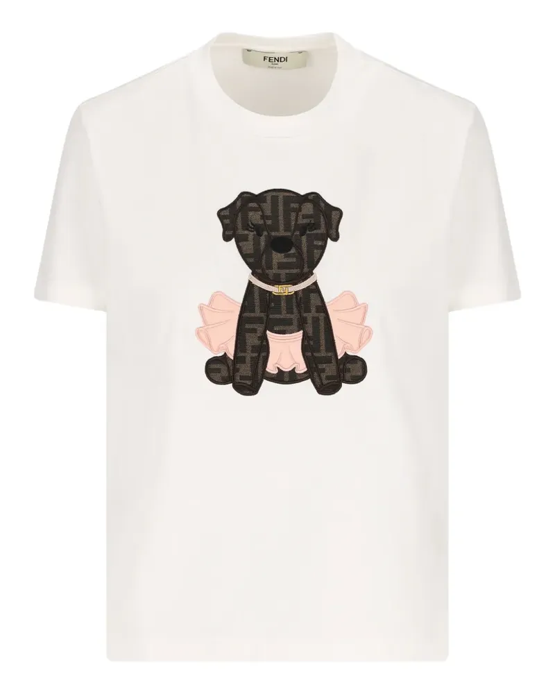 Fendi Itina T-Shirt mit Hundeapplikation - Weiß Weiß