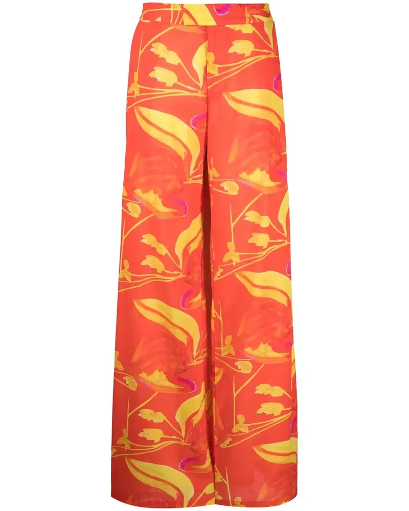 Louisa Ballou Weite Hose mit Blumenmuster - Orange Orange