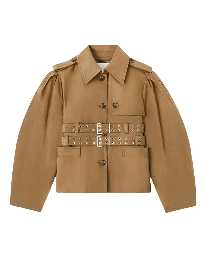 Ganni belted puff-sleeve jacket - Braun Braun