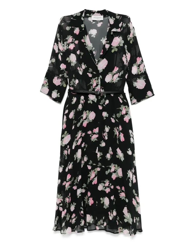Ermanno Scervino Kleid mit Blumen-Print - Schwarz Schwarz