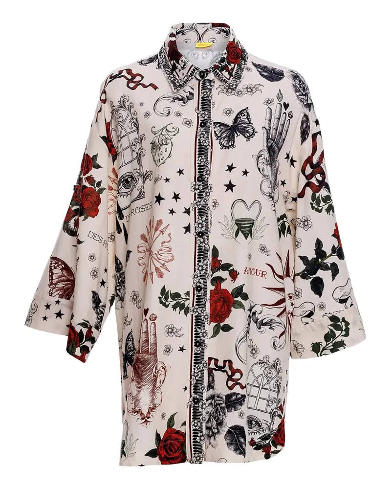 AGUA BENDITA Chrissy Hemd mit Rosen-Print - Weiß Weiß