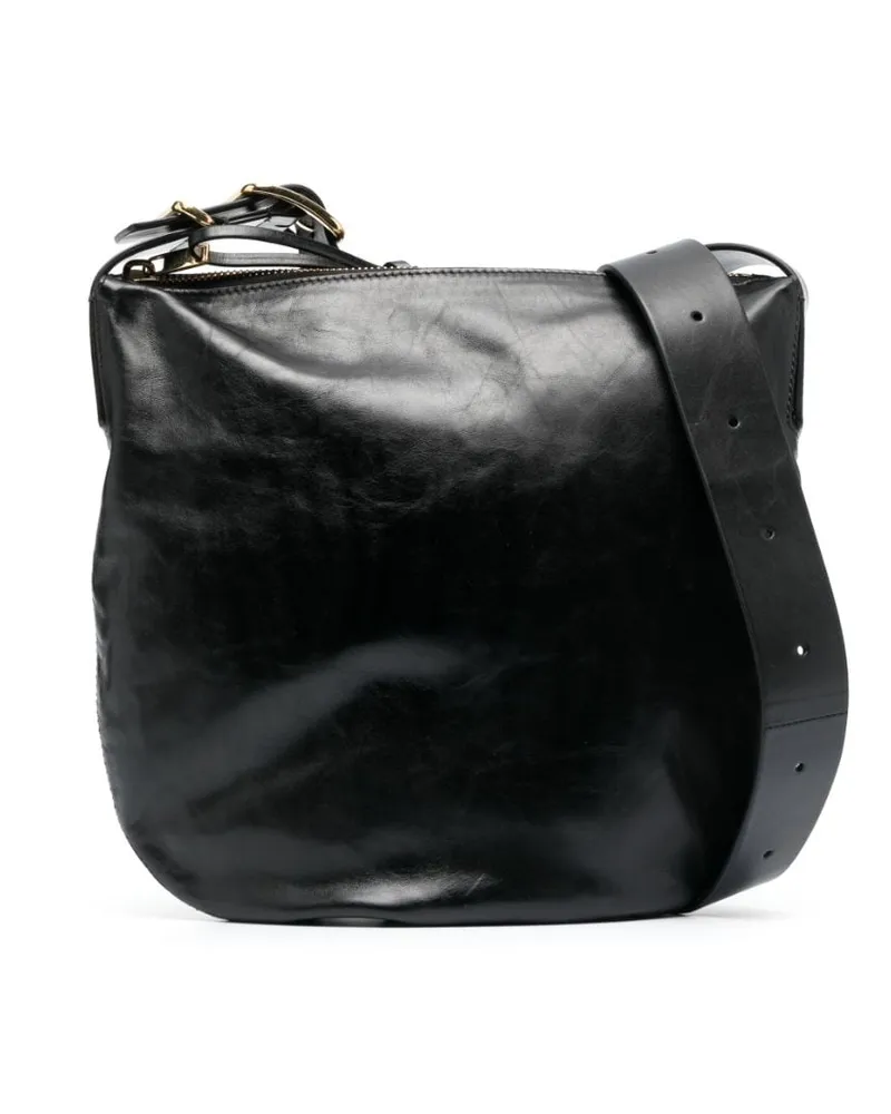 Jil Sander Schultertasche mit Knitteroptik - Schwarz Schwarz