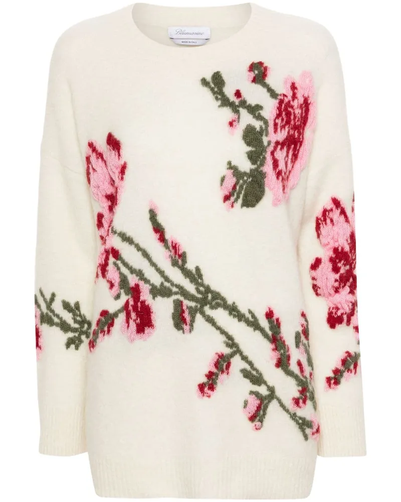 Blumarine Pullover mit Jacquard-Rosen Nude