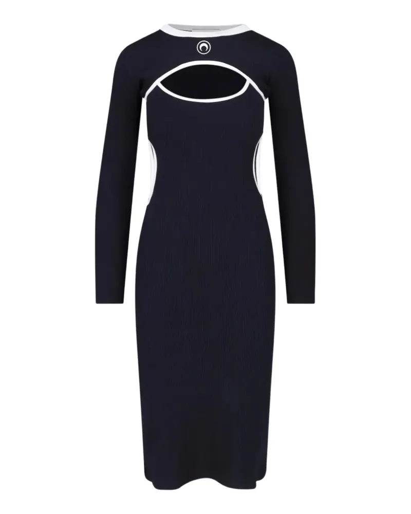 Marine Serre Langes zweifarbiges Kleid aus Rippjersey mit Moon-Logo und Cut-Out - Schwarz Schwarz