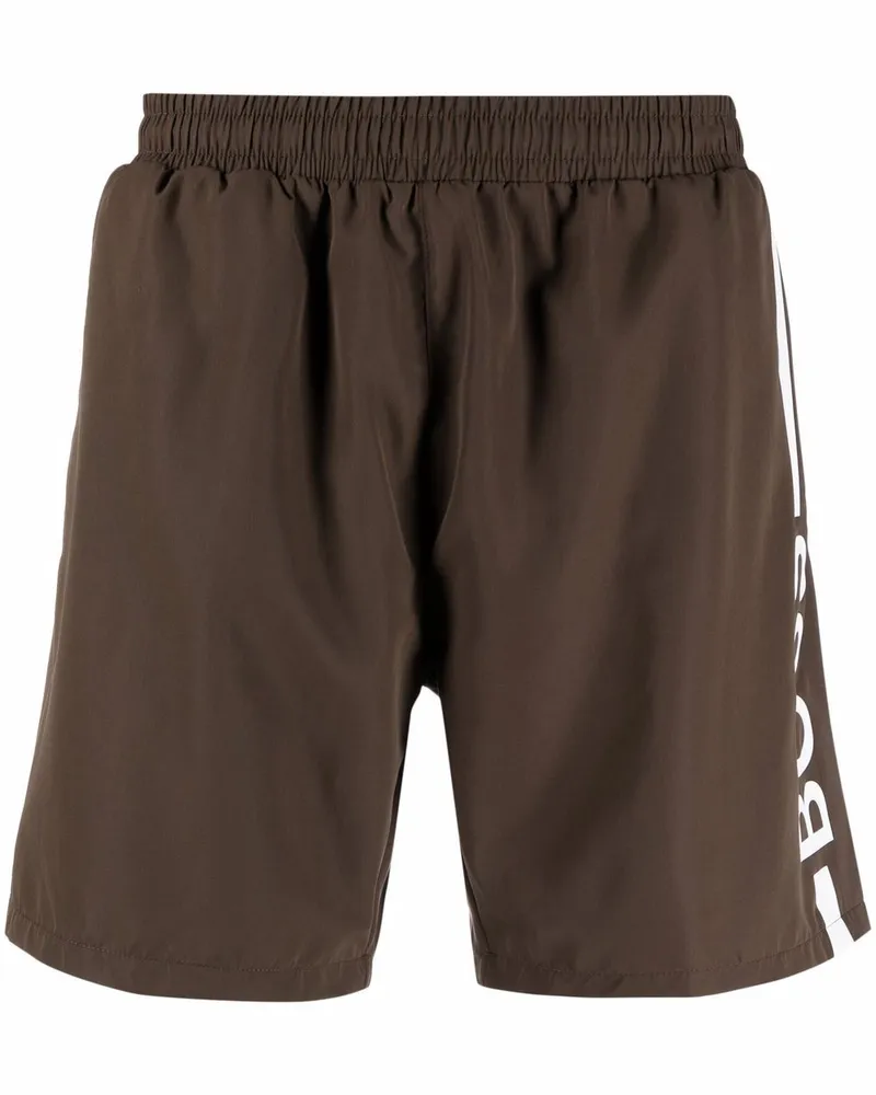 HUGO BOSS Badeshorts mit Logo-Print Braun