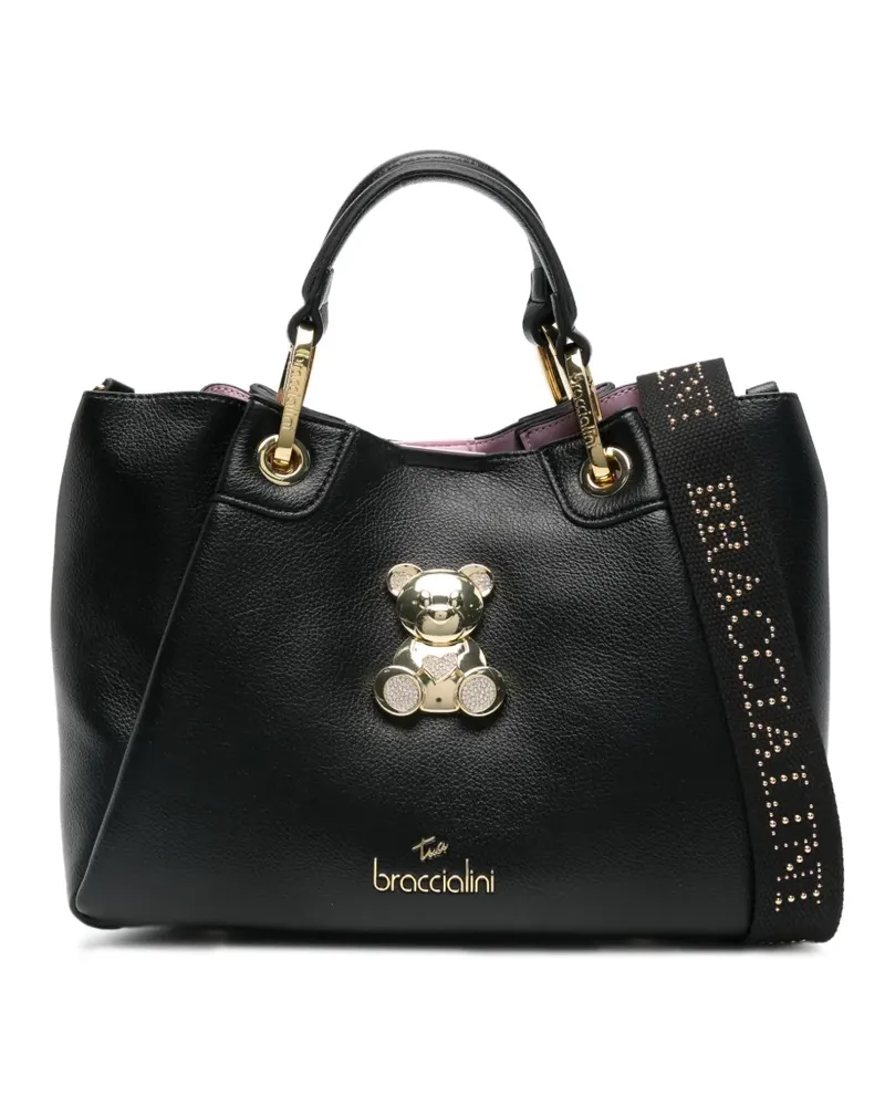 Braccialini Schultertasche mit Teddy-Applikation - Schwarz Schwarz