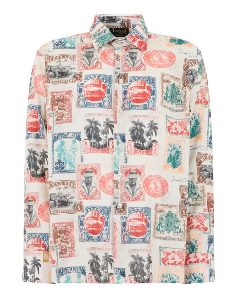 Billionaire stamp-print linen shirt - Weiß Weiß