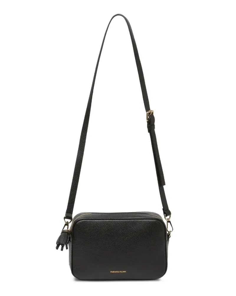 Fabiana Filippi Schultertasche aus gekörntem Leder mit Quaste - Schwarz Schwarz