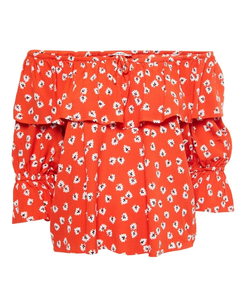 Ganni Top mit Blumen-Print - Orange Orange