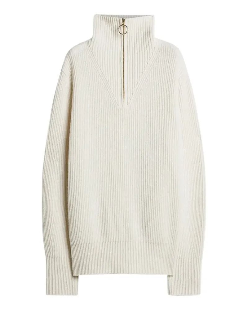 forte_forte Gerippter Pullover mit Viertelreißverschluss - Weiß Weiß