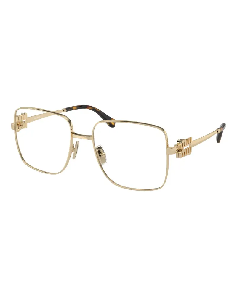 Miu Miu Eckige Brille mit Logo-Schild - Gold Gold