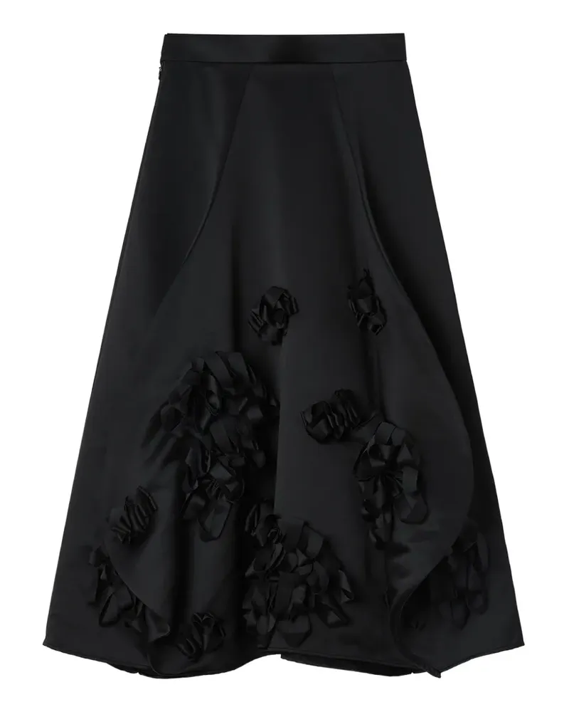 ENFÖLD ruffled floral-appliqué midi skirt - Schwarz Schwarz