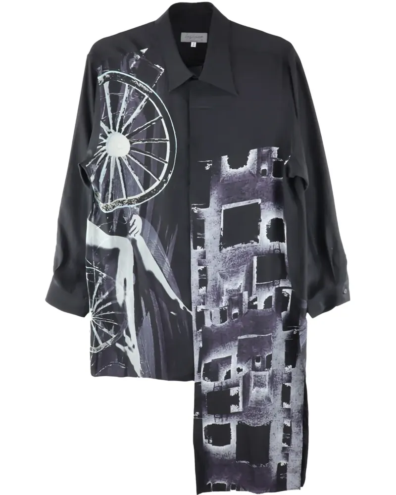 Yohji Yamamoto Hemdjacke mit grafischem Print - Schwarz Schwarz