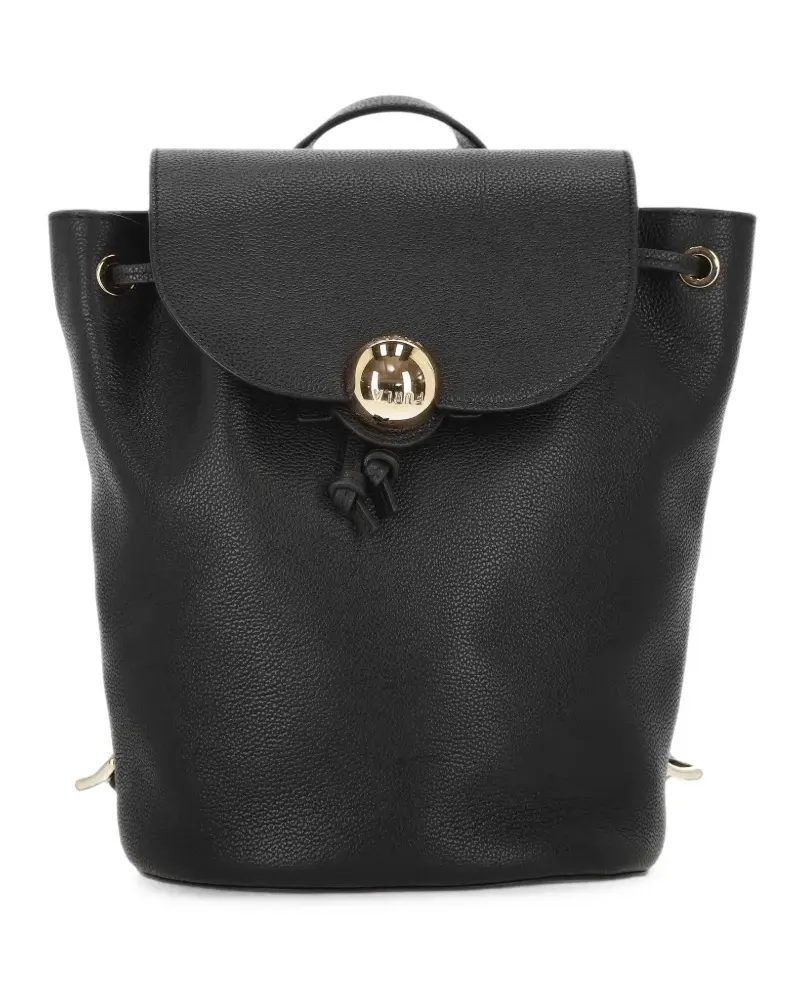 Furla logo-plaque pebbled leather backpack - Schwarz Schwarz