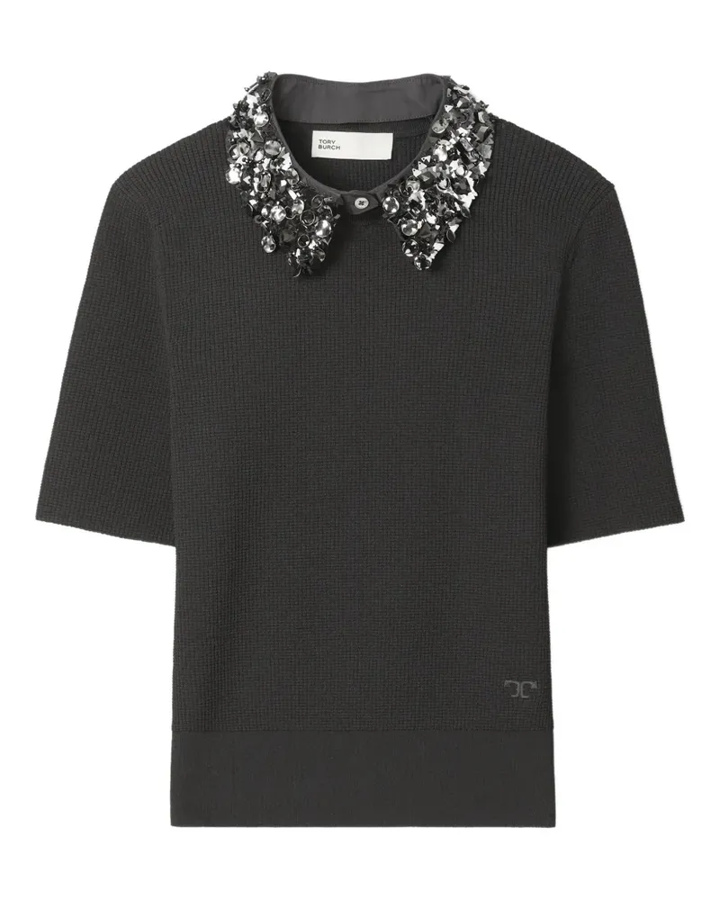 Tory Burch embellished-collar short-sleeve top - Schwarz Schwarz
