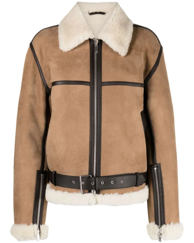 Totême Jacke aus Wildleder mit Shearling-Besatz Braun