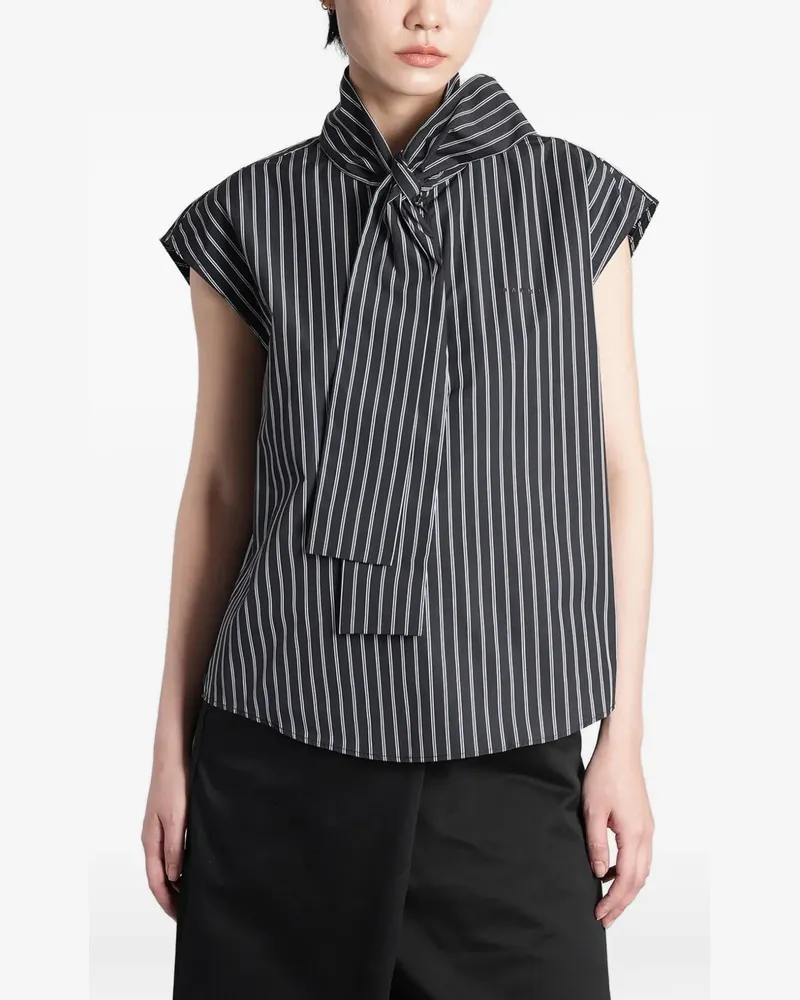 Marni pinstripe-print pussy-bow top - Schwarz Schwarz