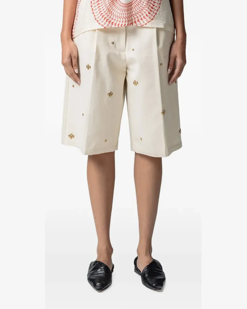Muller of Yoshiokubo embellished pleated shorts - Nude Nude