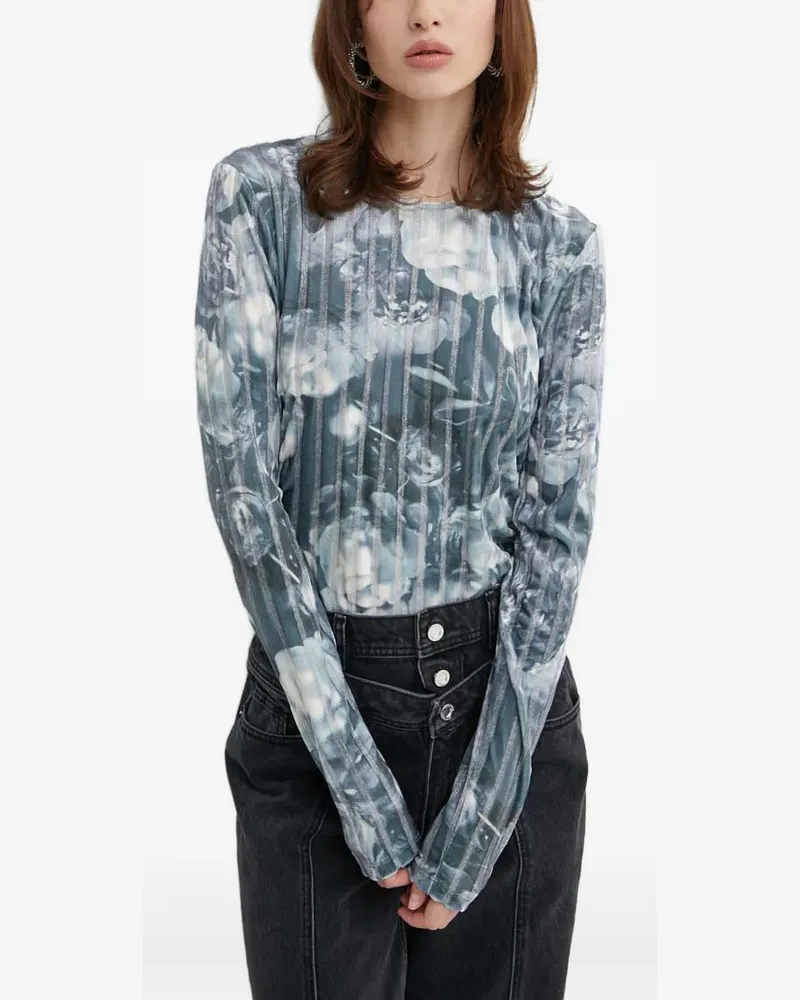 Stine Goya Geripptes Oberteil mit Blumen - Blau Blau