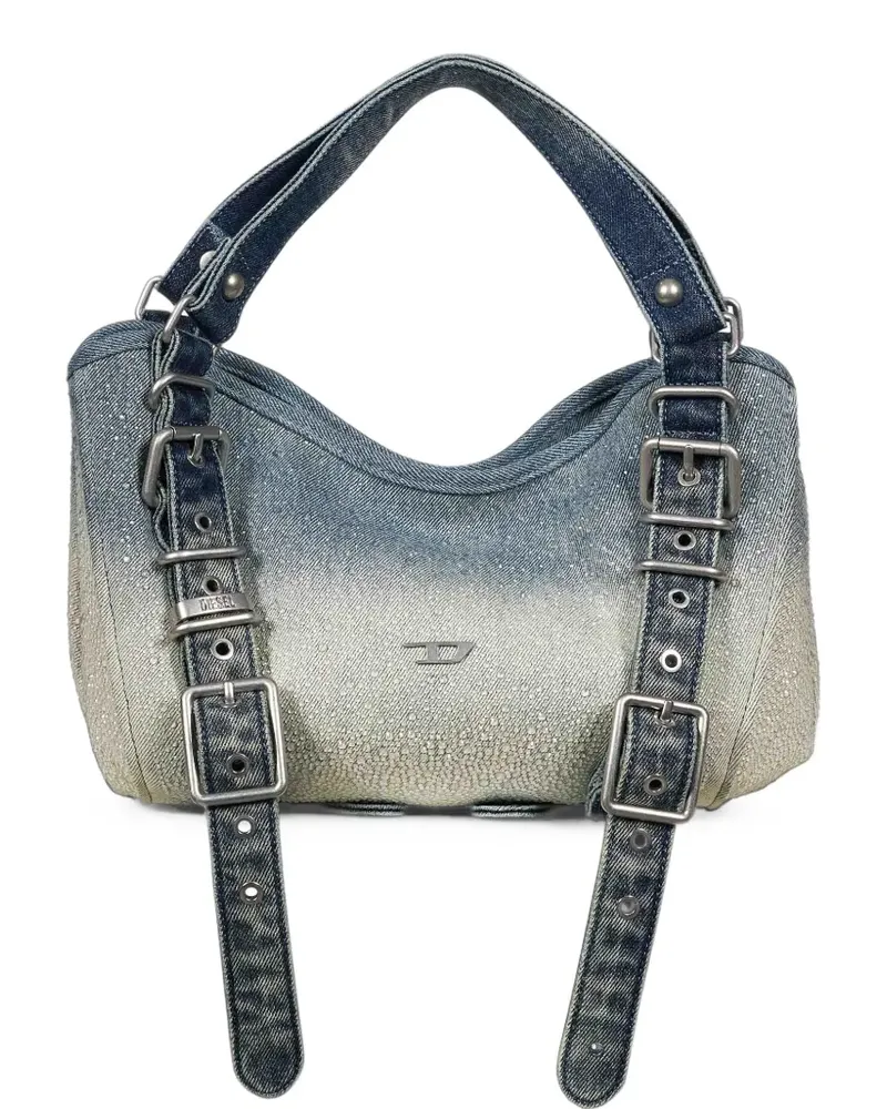 Diesel Kleine D-One-Handtasche aus kristallverspiegeltem Denim - Nude Nude