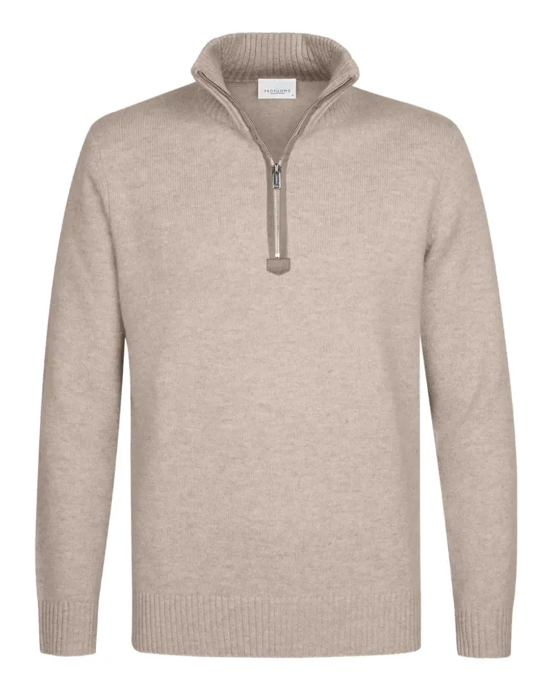 Profuomo Gerippter Pullover mit Viertelreißverschluss - Nude Nude