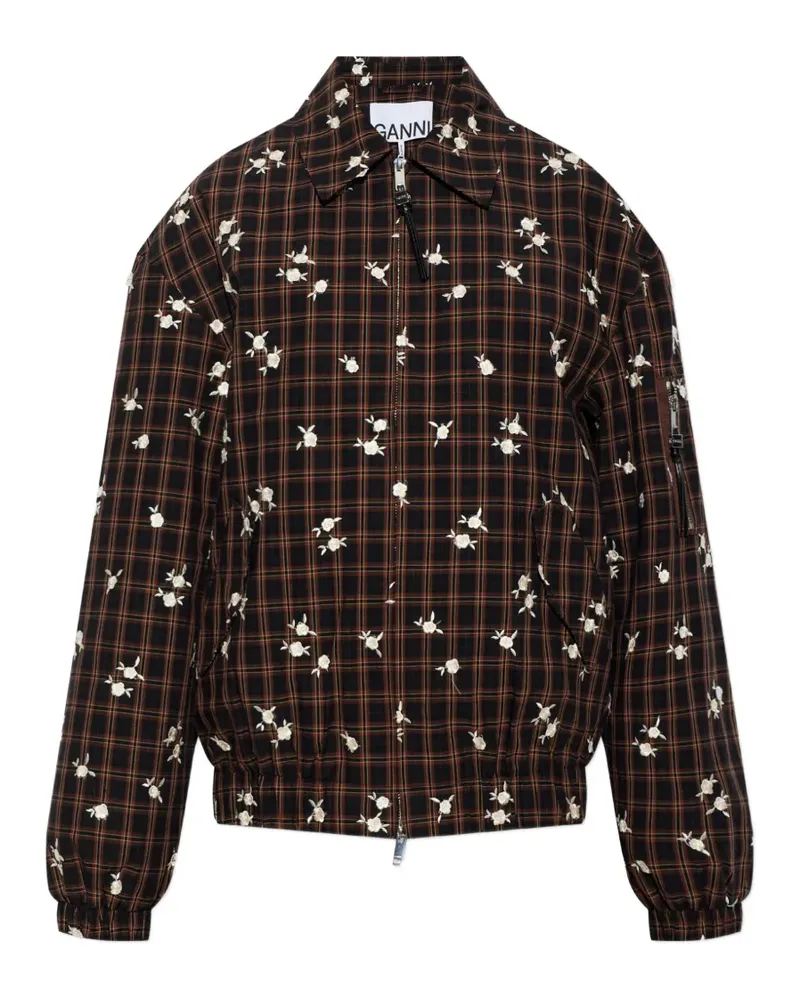 Ganni Karierte Jacke mit Blumenstickerei - Braun Braun