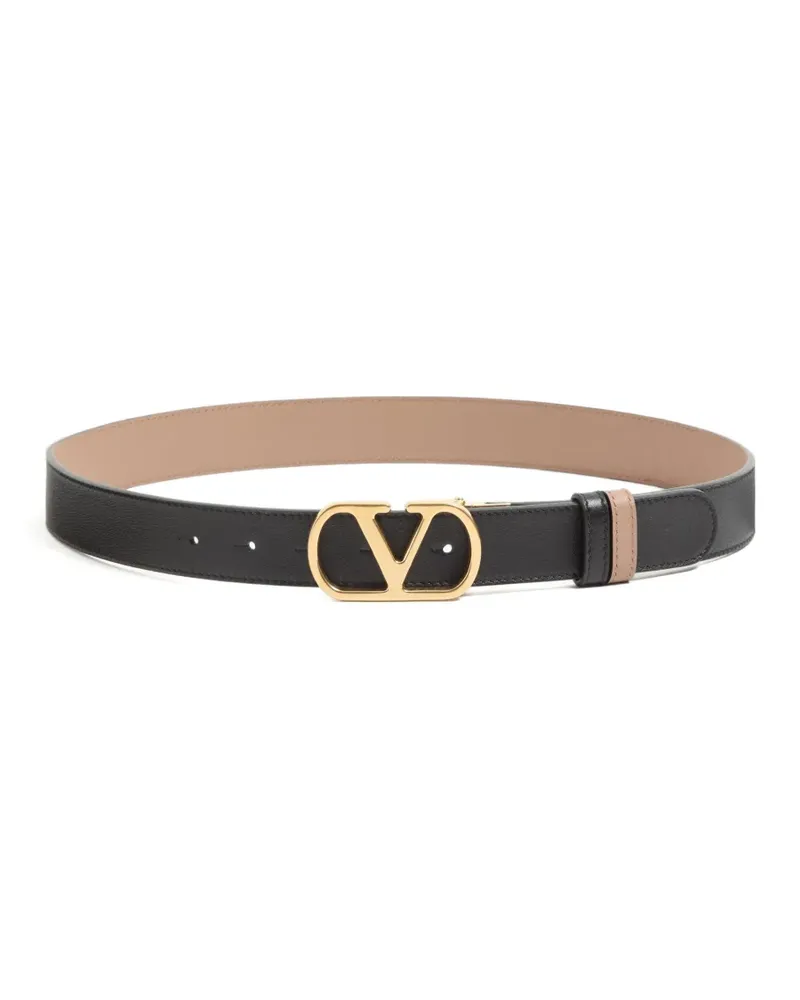 Valentino Garavani VLogo Signature Wendegürtel aus glänzendem Kalbsleder - 30mm / 1,2 In. - Schwarz Schwarz