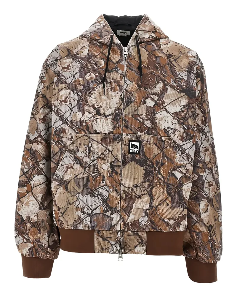 Obey camouflage-pattern hooded jacket - Braun Braun