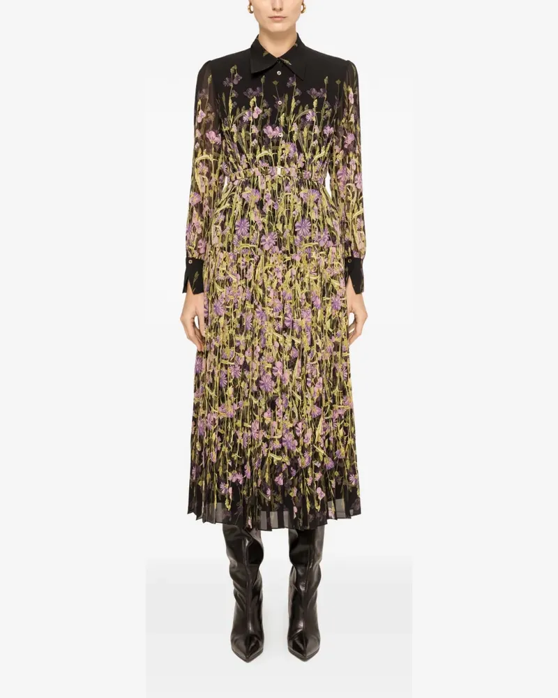 NISSA pleated printed midi dress - Schwarz Schwarz