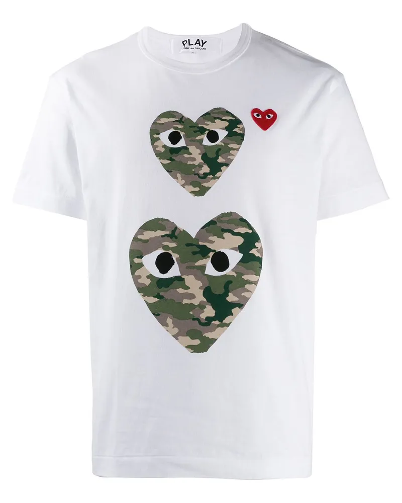 Comme des Garçons Camouflage-T-Shirt mit Herz Weiß