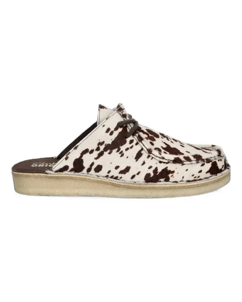 Clarks Flache Desert Nomad Mules mit Kuh-Print - Weiß Weiß