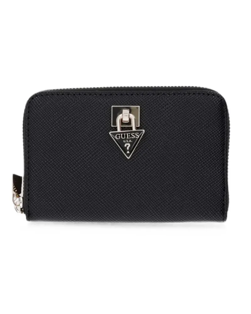 Guess logo-plaque zip-around wallet - Schwarz Schwarz