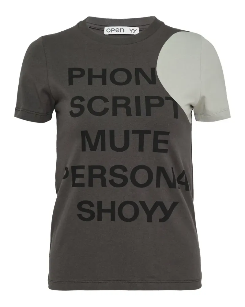 OPEN YY slogan-print panelled T-shirt - Grau Grau