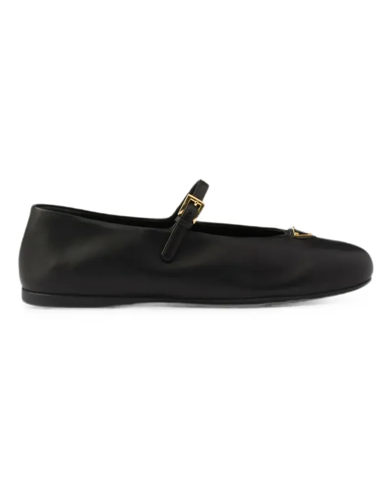 Prada Ballerinas mit Triangel-Logo mit Schnallenriemen - Schwarz Schwarz