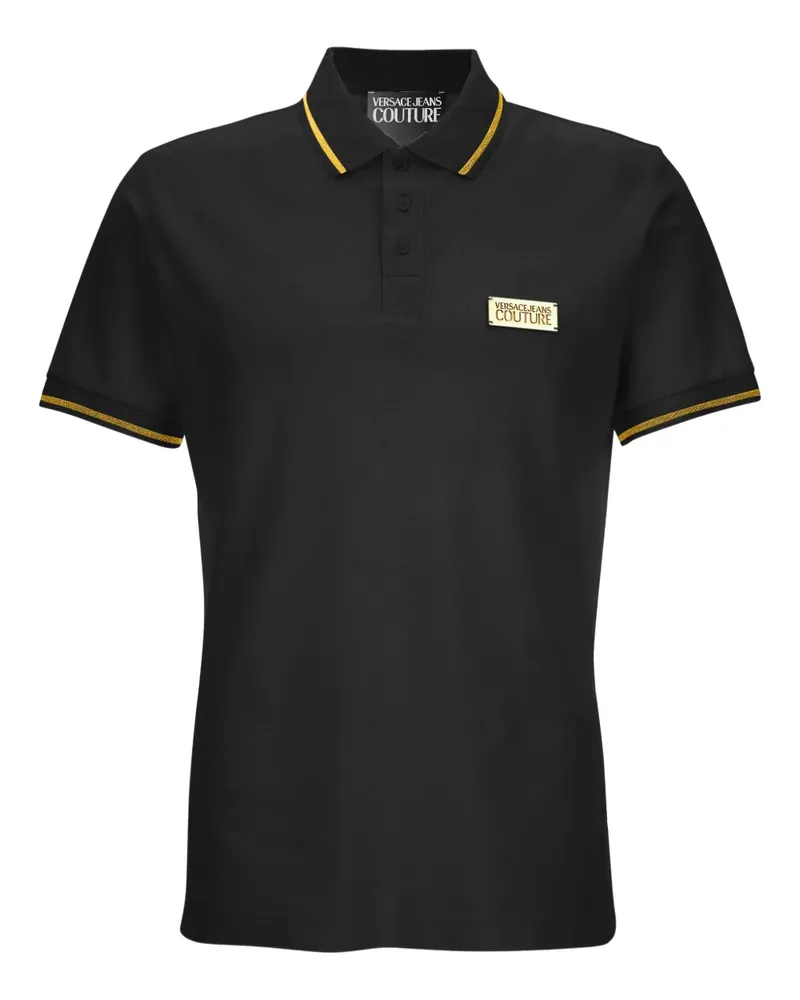 Versace Jeans Poloshirt mit Logo-Schild - Schwarz Schwarz