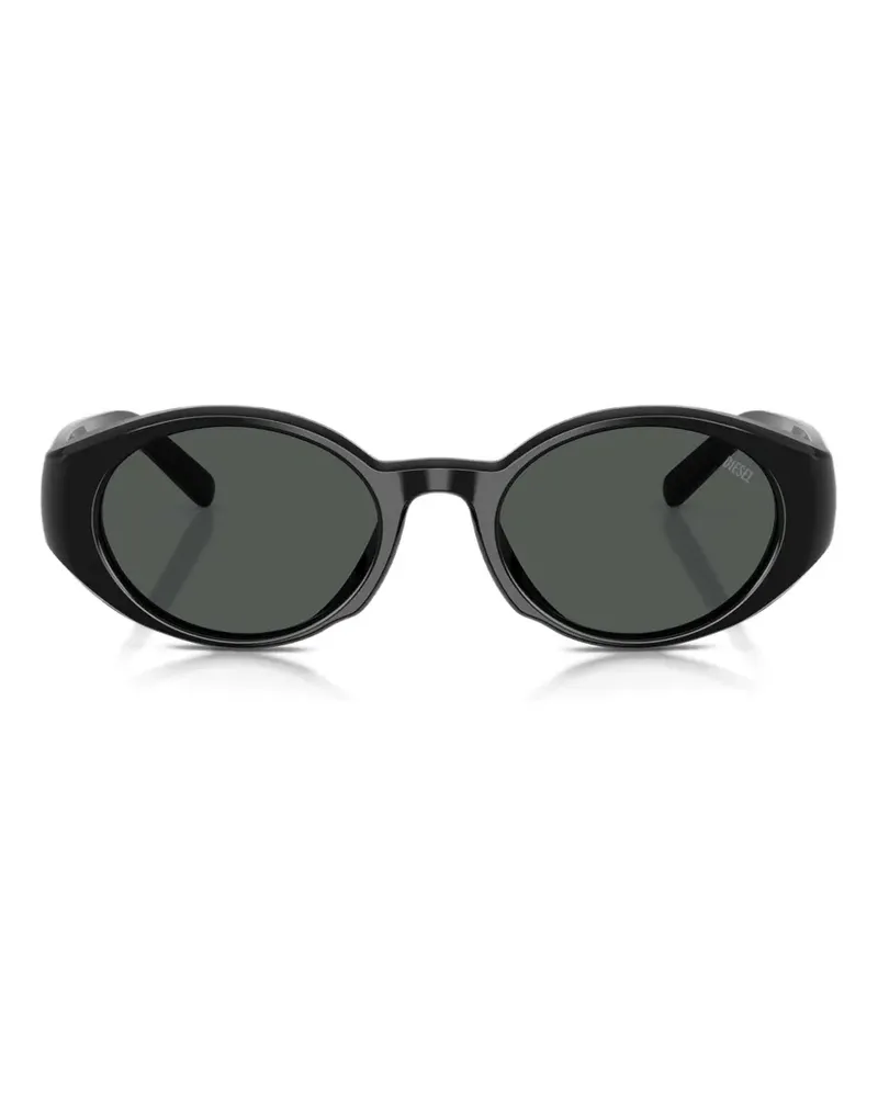 Diesel logo-plaque oval-frame sunglasses - Schwarz Schwarz