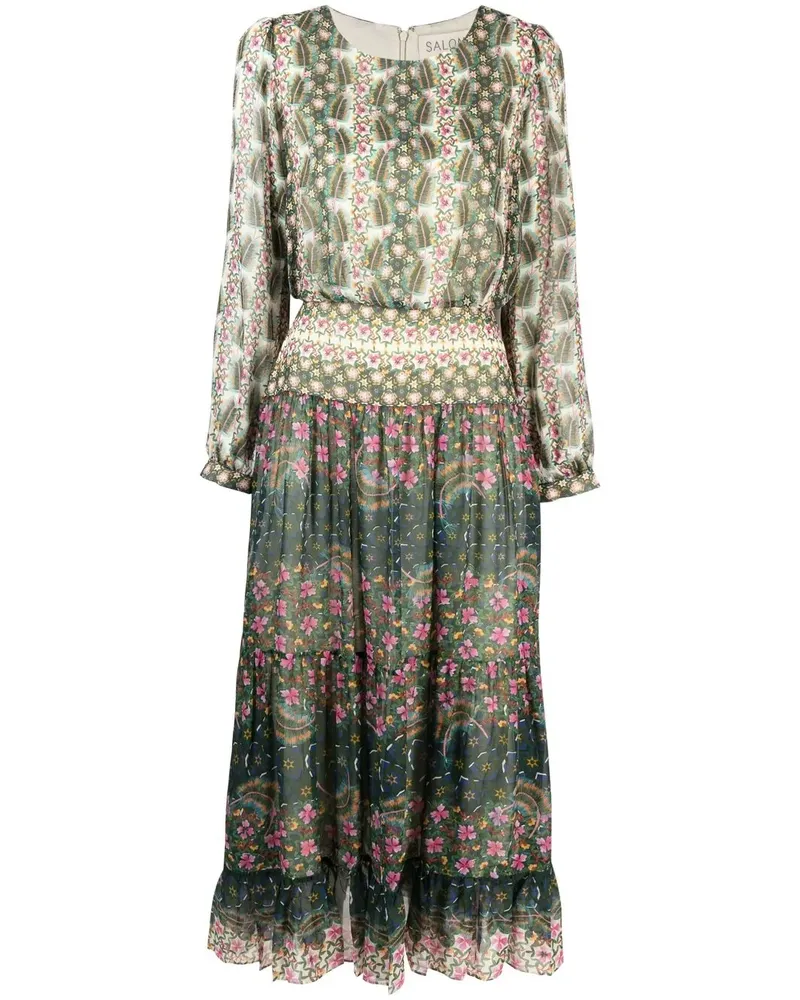 Saloni Kleid mit grafischem Print - Grün Grün