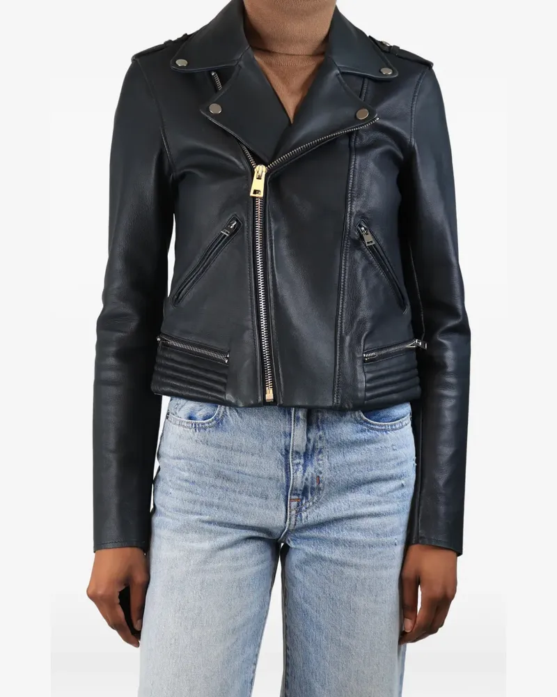 Maje Bikerjacke aus Leder - Blau Blau