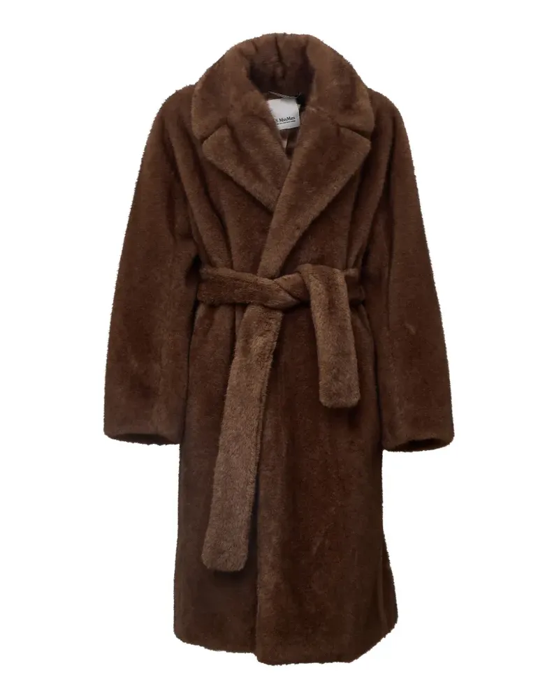 Max Mara Mantel aus Faux Fur mit Gürtel - Braun Braun